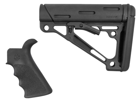Hogue 15056 OverMolded Combo Kit Collapsible Black OverMolded Rubber Black Synthetic  &  Black Rubber Grip for AR15, M16 with Mil-Spec Tube (Tube Not Included)