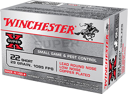 Winchester Ammo X22S Super X  22Short 29gr Lead Round Nose Low Noise Copper Plated 50 Per Box/100 Case