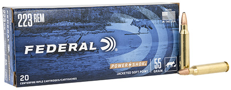 Federal 223A Power-Shok  223Rem 55gr Jacketed Soft Point 20 Per Box/10 Case