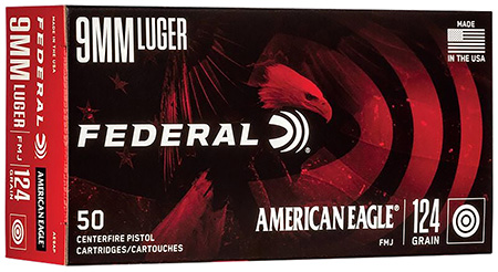 Federal AE9AP American Eagle Handgun 9mmLuger 124gr Full Metal Jacket 50 Per Box/20 Case