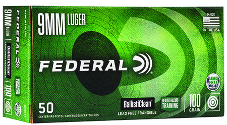 Federal BC9NT3 BallistiClean Reduced Hazard Training 9mmLuger 100gr Lead Free Frangible 50 Per Box/20 Case