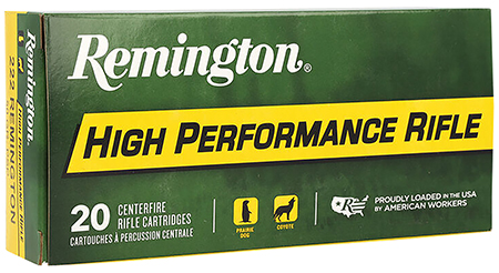 Remington Ammunition 21303 High Performance Rifle 222Rem 50gr Pointed Soft Point 20 Per Box/10 Case