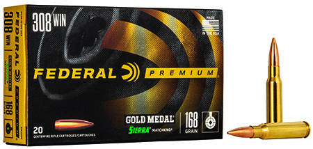 Federal GM308M Premium Gold Medal 308Win 168gr Sierra MatchKing BTHP 20 Per Box/10 Case