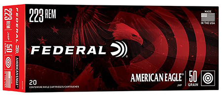 Federal AE223G American Eagle Varmint  &  Predator 223Rem 50gr Jacketed Hollow Point 20 Per Box/25 Case