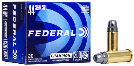 Federal C44SA Champion Training 44S&W Spl 200gr Semi Wadcutter Hollow Point 20 Per Box/25 Case