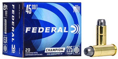 Federal C45LCA Champion Training 45Colt 225gr Semi Wadcutter Hollow Point 20 Per Box/25 Case