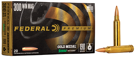 Federal GM300WM Premium Gold Medal 300WinMag 190gr Sierra MatchKing BTHP 20 Per Box/10 Case