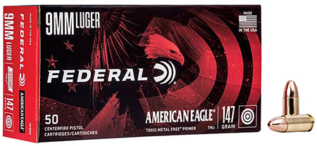 Federal AE9N2 American Eagle Indoor Range Training 9mmLuger 147gr Total Metal Jacket 50 Per Box/20 Case