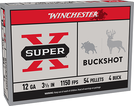 Winchester Ammo XB12L4 Super X  12Gauge 3.50" 54Pellets 4Buck Shot 5 Per Box/50 Case