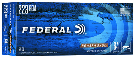 Federal 223L Power-Shok  223Rem 64gr Jacketed Soft Point 20 Per Box/10 Case