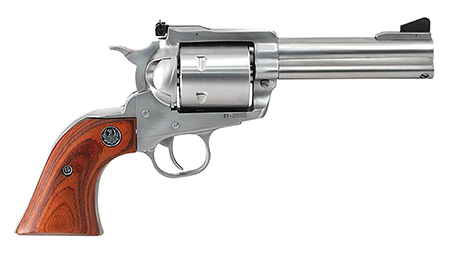 Ruger 0814 Super Blackhawk  Large Frame 44 Rem Mag/44 Special 6rd 4.63" Satin Stainless Steel Barrel, Cylinder  &  Frame, Hardwood Grip, Transfer Bar Safety, Exposed Hammer