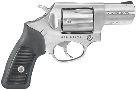 Ruger 5718 SP101  357 Mag 5rd 2.25" Satin Stainless Steel Barrel, Cylinder  &  Frame, Black Rubber Grip, Transfer Bar Safety, Exposed Hammer