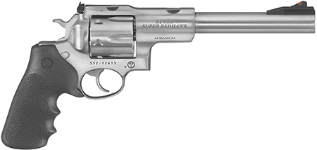 Ruger 5501 Super Redhawk  44 Rem Mag/44 Special 6rd 7.50" Satin Stainless Steel w/Integral Mount Barrel, Satin Stainless Cylinder  &  Frame, Black Hogue Tamer Monogrip, Transfer Bar Safety