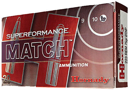 Hornady 80264 Superformance Match 223Rem 75gr Boat Tail Hollow Point 20 Per Box/10 Case