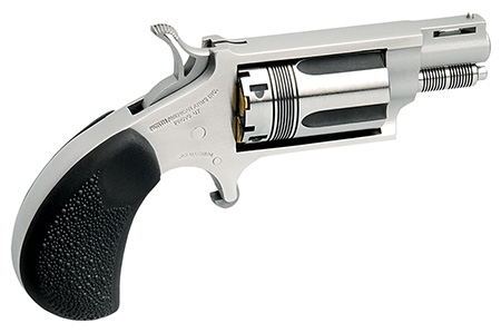 North American Arms 22MSTW Wasp Snub Nose 22 WMR 5 Shot 1.13" Stainless Steel Vent Rib Barrel, Stainless Steel Frame  &  Cylinder, Black Pebbled Rubber Grip, Exposed Hammer
