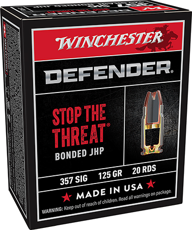 Winchester Ammo S357SPDB Defender  357Sig 125gr Bonded Jacket Hollow Point 20 Per Box/10 Case