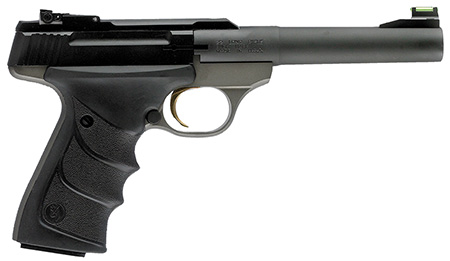 Browning 051448490 Buck Mark Practical *CA Compliant 22 LR 10+1 5.50" Taper Bull Barrel, Matte Black Serrated Steel Slide, Matte Gray Aluminum Frame  &  Black Ultragrip RX Grips
