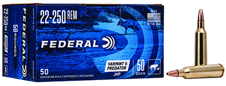 Federal AE2225050VP American Eagle Varmint  &  Predator 22-250Rem 50gr Jacketed Hollow Point 50 Per Box/5 Case