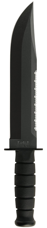 Ka-Bar 2211 Big Brother  9.38" Fixed Top Serrated/Bottom Straight Plain Black 1095 Cro-Van Blade, Black Kraton G Handle, Includes Sheath