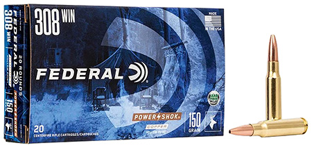 Federal 308150LFA Power-Shok Copper 308Win 150gr Copper Hollow Point 20 Per Box/10 Case