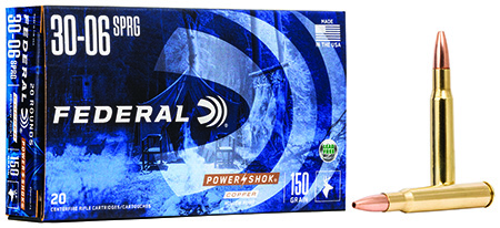 Federal 3006150LFA Power-Shok  30-06Springfield 150gr Copper Hollow Point 20 Per Box/10 Case