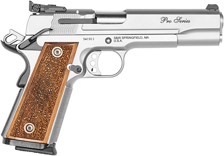 Smith  &  Wesson 178047 1911 Performance Center Pro  Full Size Frame 9mm Luger 10+1 5" Stainless Steel Barrel, Matte Silver Serrated Stainless Steel Slide  &  Frame w/Beavertail, Wood Grip