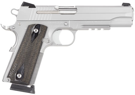 Sig Sauer 1911R45SSSCA 1911 Full Size *CA Compliant 45 ACP Caliber with 5" Barrel, 8+1 Capacity, Overall Stainless Steel Finish, Picatinny Rail/Beavertail Frame, Serrated Slide  &  Blackwood Grip
