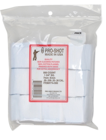 Pro-Shot 134500 Cleaning Patches  .38/ 6mm/ 7mm Cal 1.75" Square Cotton Flannel 500 Pack