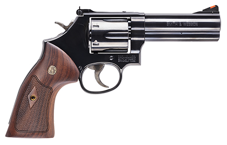 Smith  &  Wesson 150909 Model 586 Classic L-Frame 357 Mag 38 Special +P 6 Shot 4" Blued Carbon Steel Barrel, Blued Cylinder, Blued Carbon Steel Frame, Wood Grip Internal Lock Safety, Exposed Hammer