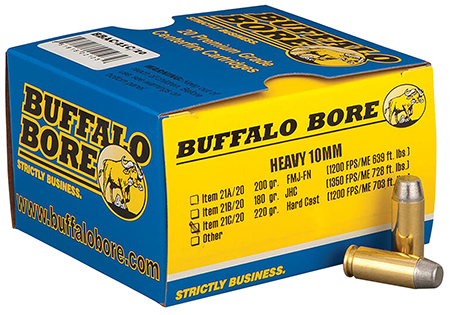 Buffalo Bore Ammunition 21C20 Outdoorsman Strictly Business 10mmAuto 220gr Hard Cast Flat Nose 20 Per Box/12 Case