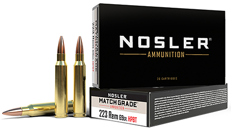 Nosler 60023 Match Grade  223Rem 69gr Custom Competition Hollow Point Boat Tail 20 Per Box/20 Case