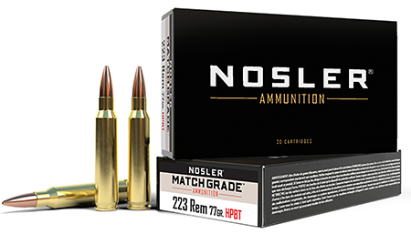 Nosler 60011 Match Grade  223Rem 77gr Custom Competition Hollow Point Boat Tail 20 Per Box/20 Case