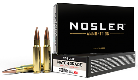 Nosler 60052 Match Grade  308Win 155gr Custom Competition Hollow Point Boat Tail 20 Per Box/10 Case