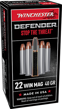 Winchester Ammo S22MPDX1 Defender  22WMR 40gr Jacketed Hollow Point 50 Per Box/20 Case