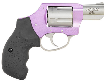 Charter Arms 53841 Undercover Lite Lavender Lady Small 38 Special 5rd 2" Stainless Steel Barrel  &  Cylinder, Lavender Aluminum Frame, Black Finger Grooved Rubber Grip, Concealed Hammer