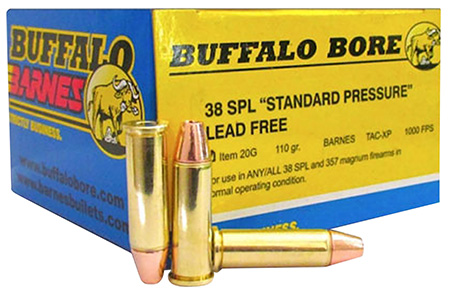 Buffalo Bore Ammunition 20G20 Standard Pressure Strictly Business 38Special 110gr Barnes TAC-XP Lead Free 20 Per Box/12 Case