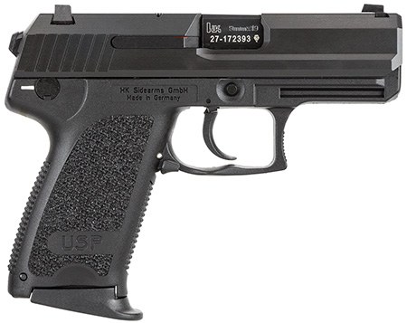 HK 81000333 USP V7 LEM Compact 9mm Luger 13+1 3.58" Black Polygonal Rifled Barrel, Black Serrated Slide, Black Polymer Frame, Black Polymer Grip, Ambidextrous