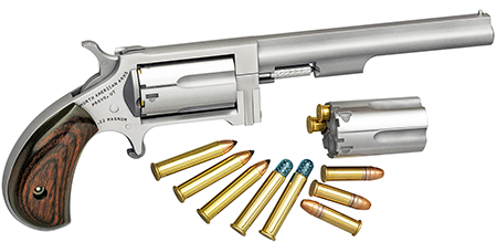 North American Arms SWC4 Sidewinder *CA Compliant 22 LR or 22 WMR 5rd 4" Barrel, Overall Stainless Steel Finish  &  Rosewood Birdshead Grip Includes Cylinder
