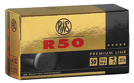 RWS/Umarex 2134187 R50 Premium Line 22LR 40gr Lead Round Nose 50 Per Box/100 Case