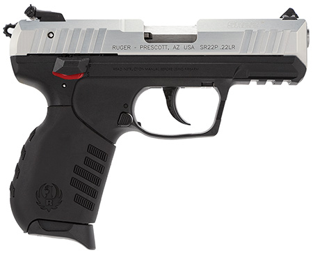Ruger 3607 SR22  22 LR 10+1 3.50" Satin Stainless Steel Barrel, Silver Anodized Aluminum Serrated Slide, Black Polymer Frame w/Picatinny Rail Frame, Black Polymer Grips