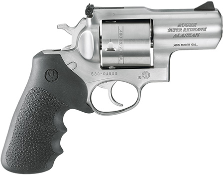 Ruger 5302 Super Redhawk Alaskan Small Frame 480 Ruger 6rd 2.50" Satin Stainless Steel Barrel, Cylinder  &  Frame, Black Hogue Finger Groove Monogrip, Transfer Bar Safety Exposed Hammer
