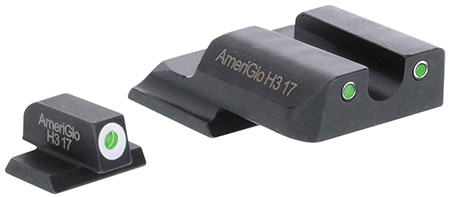 AmeriGlo SW145 Classic Tritium Set for Smith  &  Wesson M & P Shield  Green Tritium White Outline Front Sight-Green Tritium White Outline Rear Sight