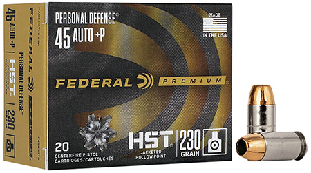 Federal P45HST1S Premium Personal Defense 45ACP+P 230gr HST Jacketed Hollow Point 20 Per Box/10 Case