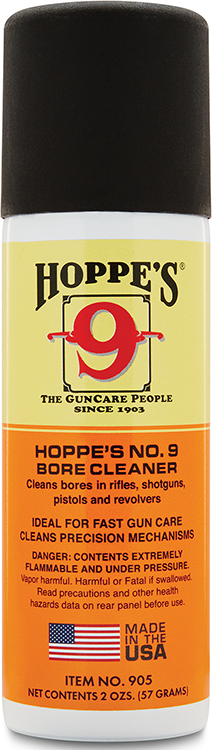 Hoppe's 905 No. 9 Bore Cleaner Removes Carbon Powder  &  Lead Fouling Child Proof Cap  2 oz. Aerosol Can 12 Per Pack
