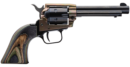 Heritage Mfg RR22MCH4 Rough Rider  22 LR/22 WMR 6 Shot, 4.75" Black Steel Barrel  &  Cylinder Simulated Case Hardened Zinc Alloy Frame, Camo Laminate Grip, Hammer/Thumb Safety, Exposed Hammer