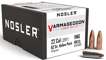 Nosler 35631 Varmageddon  22Cal 62gr Flat Base Hollow Point 100/Box