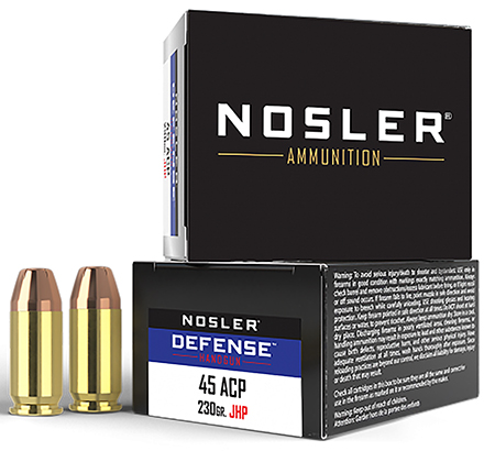 Nosler 39645 Defense Handgun 45ACP 230gr Bonded Performance Jacketed Hollow Point 20 Per Box/10 Case