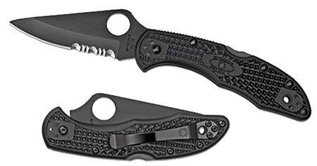 Spyderco C11PSBBK Delica 4 Lightweight 2.88" Folding Part Serrated Black TiCN VG-10 SS Blade/Black Textured FRN Handle Includes Pocket Clip