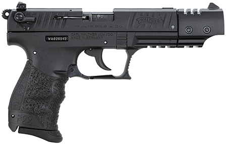 Walther Arms 5120334 P22 Target *CA Compliant 22 LR Caliber with 5" Barrel, 10+1 Capacity, Black Finish Picatinny Rail Frame, Serrated Matte Black Tenifer Steel Slide  &  Interchangeable Backstrap Grip