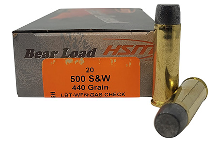 HSM 500SW6N Bear Load  500 S&W Mag 440 gr Wide Flat Nose 20 Per Box/ 25 Case
